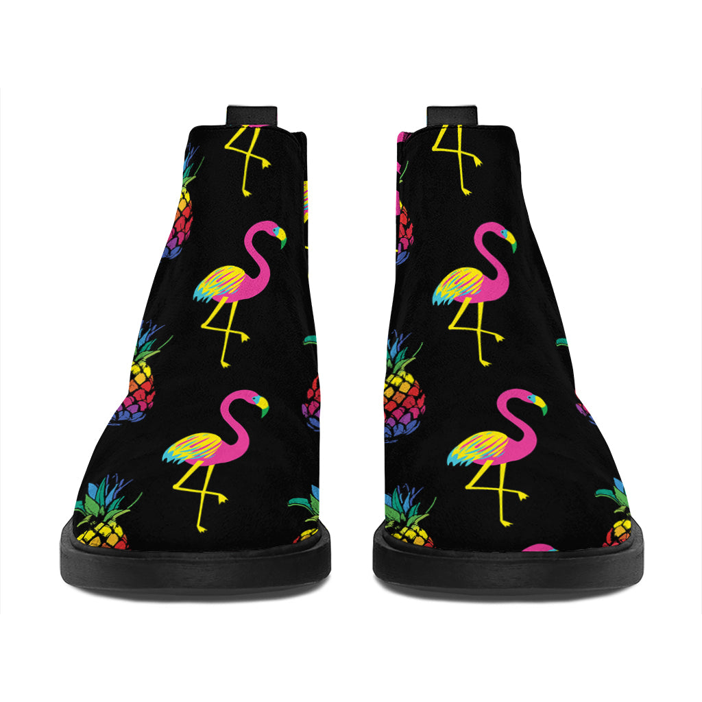 Rainbow Pineapple And Flamingo Print Flat Ankle Boots