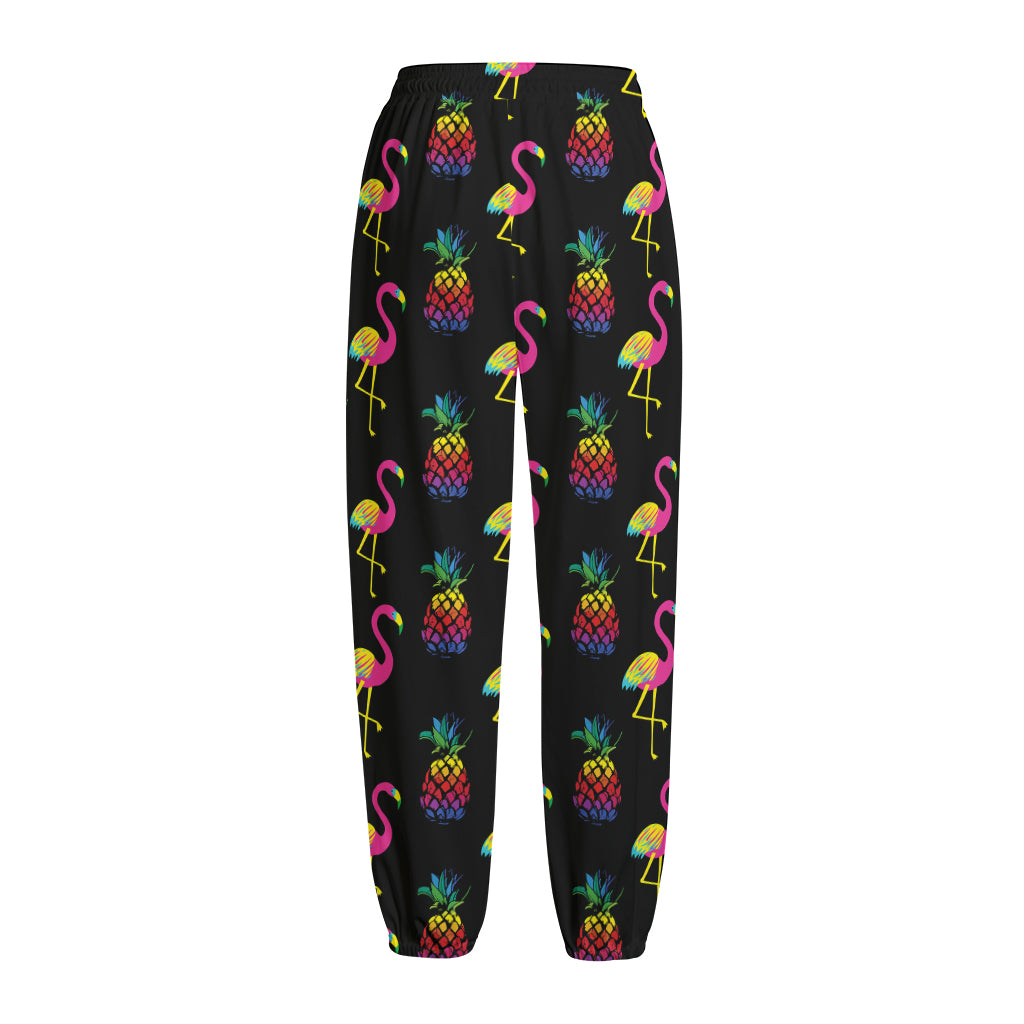 Rainbow Pineapple And Flamingo Print Fleece Lined Knit Pants