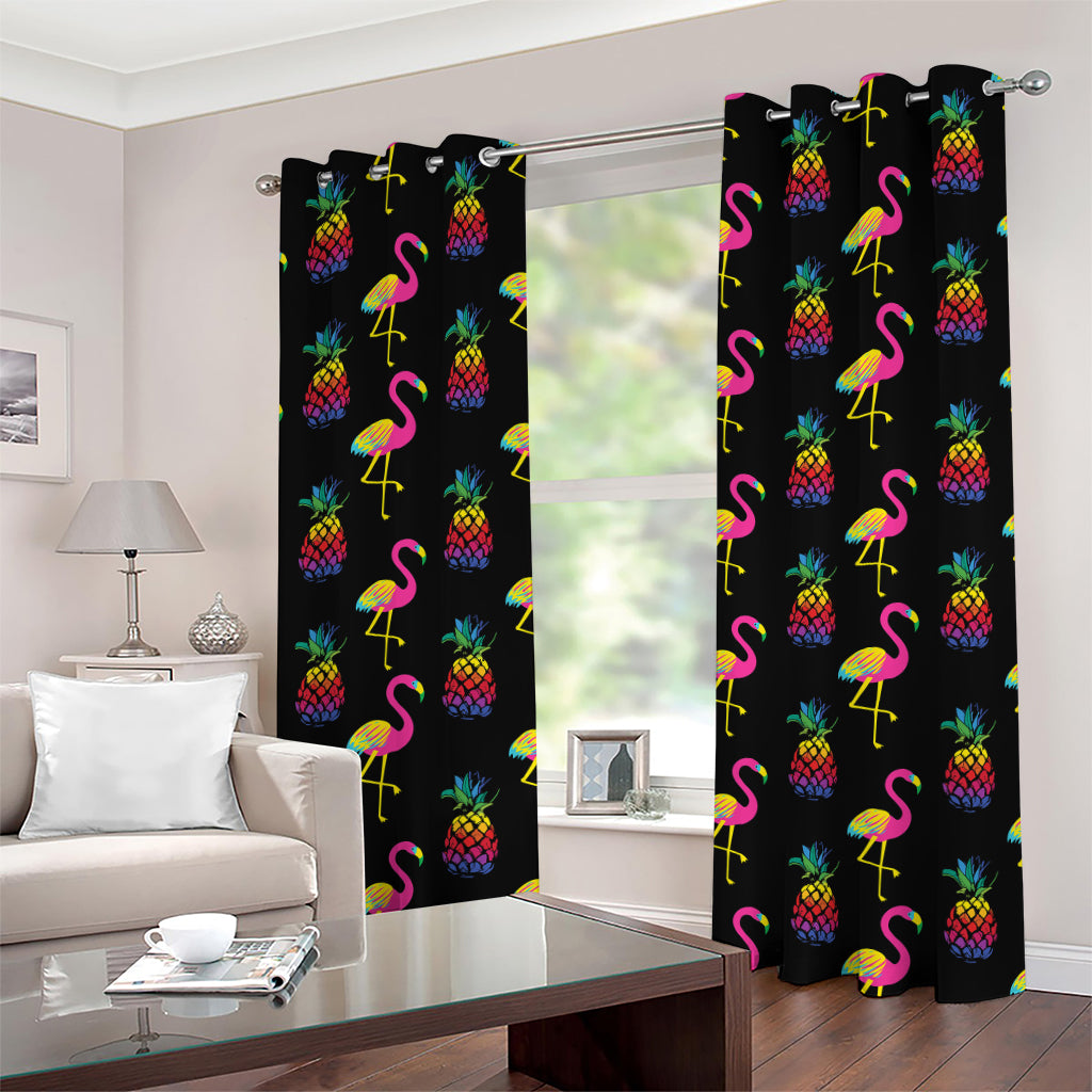 Rainbow Pineapple And Flamingo Print Grommet Curtains