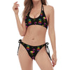 Rainbow Pineapple And Flamingo Print Halter Scoop Tie Side Bikini