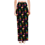 Rainbow Pineapple And Flamingo Print High Slit Maxi Skirt