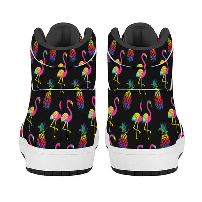 Rainbow Pineapple And Flamingo Print High Top Leather Sneakers