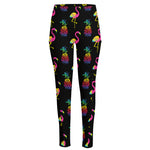 Rainbow Pineapple And Flamingo Print High-Waisted Pocket Leggings