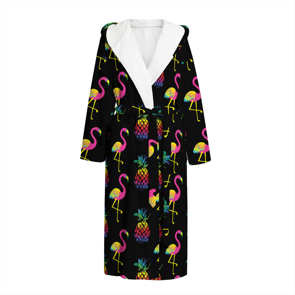 Rainbow Pineapple And Flamingo Print Hooded Bathrobe