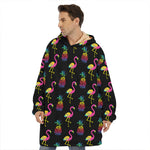 Rainbow Pineapple And Flamingo Print Hoodie Blanket