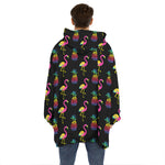 Rainbow Pineapple And Flamingo Print Hoodie Blanket