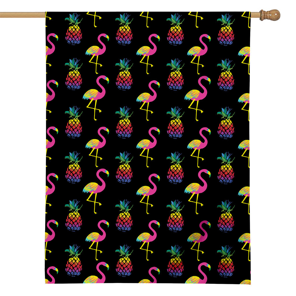 Rainbow Pineapple And Flamingo Print House Flag