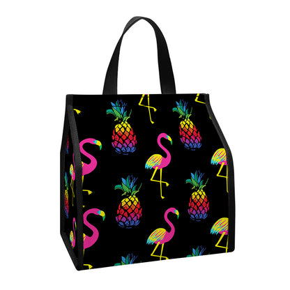 Rainbow Pineapple And Flamingo Print Insulated Lunch Tote