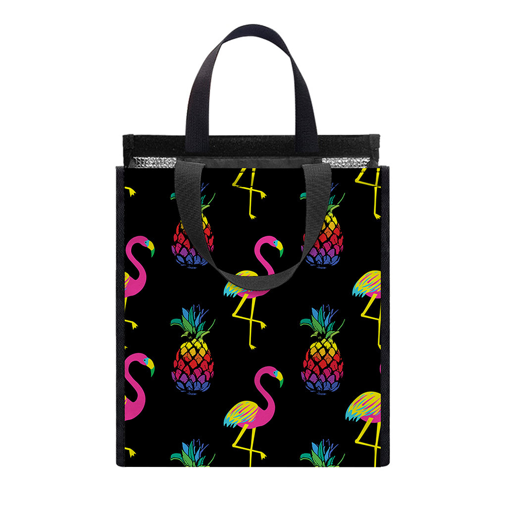 Rainbow Pineapple And Flamingo Print Insulated Lunch Tote
