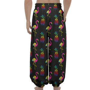 Rainbow Pineapple And Flamingo Print Lantern Pants