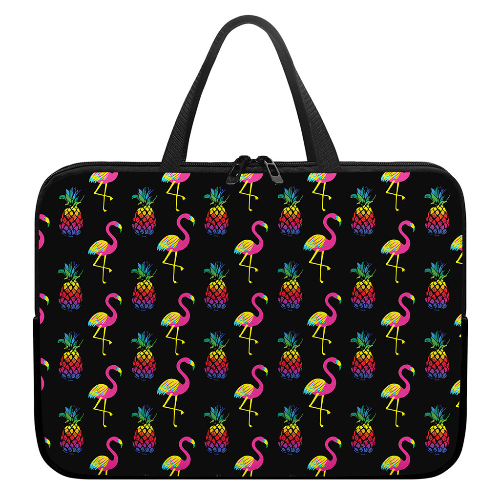 Rainbow Pineapple And Flamingo Print Laptop Sleeve With Handle