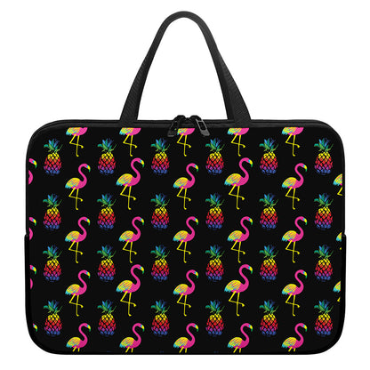 Rainbow Pineapple And Flamingo Print Laptop Sleeve With Handle