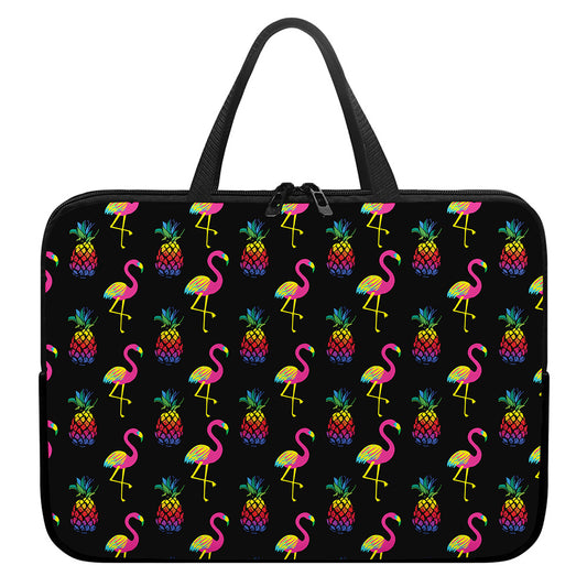Rainbow Pineapple And Flamingo Print Laptop Sleeve With Handle