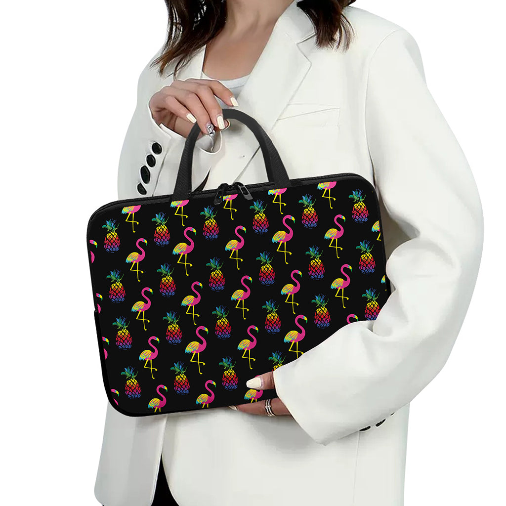 Rainbow Pineapple And Flamingo Print Laptop Sleeve With Handle