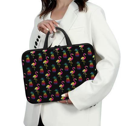 Rainbow Pineapple And Flamingo Print Laptop Sleeve With Handle