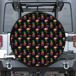 Rainbow Pineapple And Flamingo Print Leather Spare Tire Cover