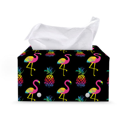 Rainbow Pineapple And Flamingo Print Leather Tissue Box Cover