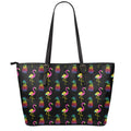 Rainbow Pineapple And Flamingo Print Leather Tote Bag With Zipper