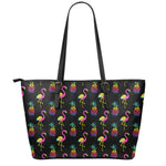 Rainbow Pineapple And Flamingo Print Leather Tote Bag
