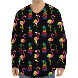 Rainbow Pineapple And Flamingo Print Long Sleeve Baseball Jersey