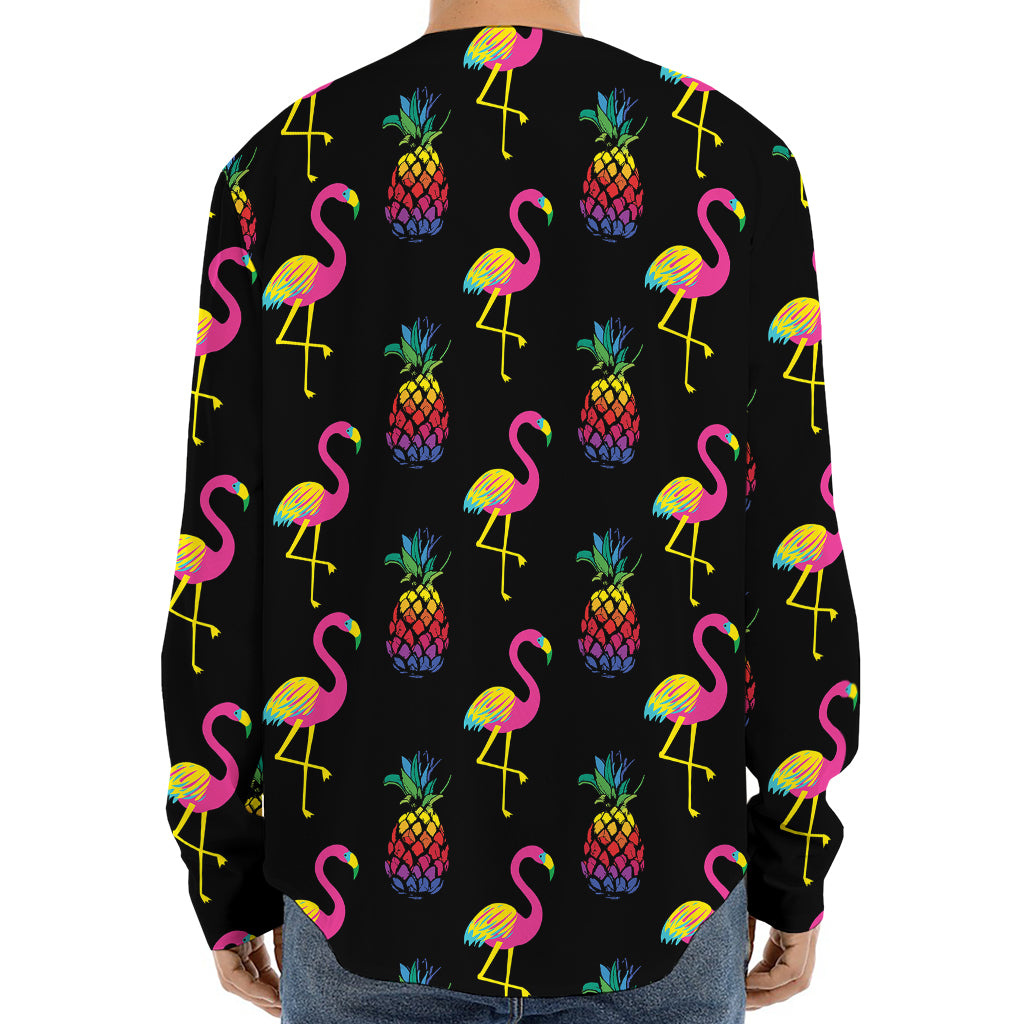 Rainbow Pineapple And Flamingo Print Long Sleeve Baseball Jersey