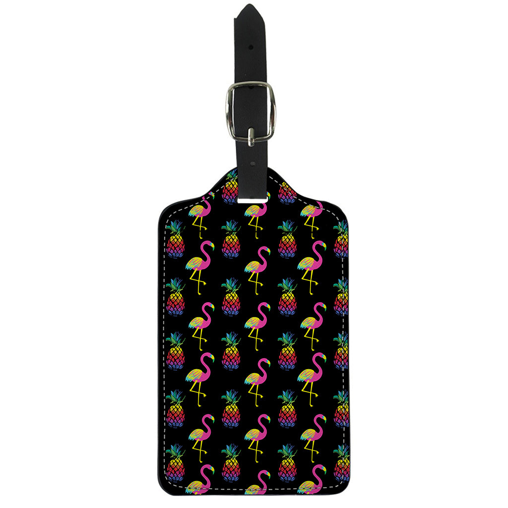 Rainbow Pineapple And Flamingo Print Luggage Tag
