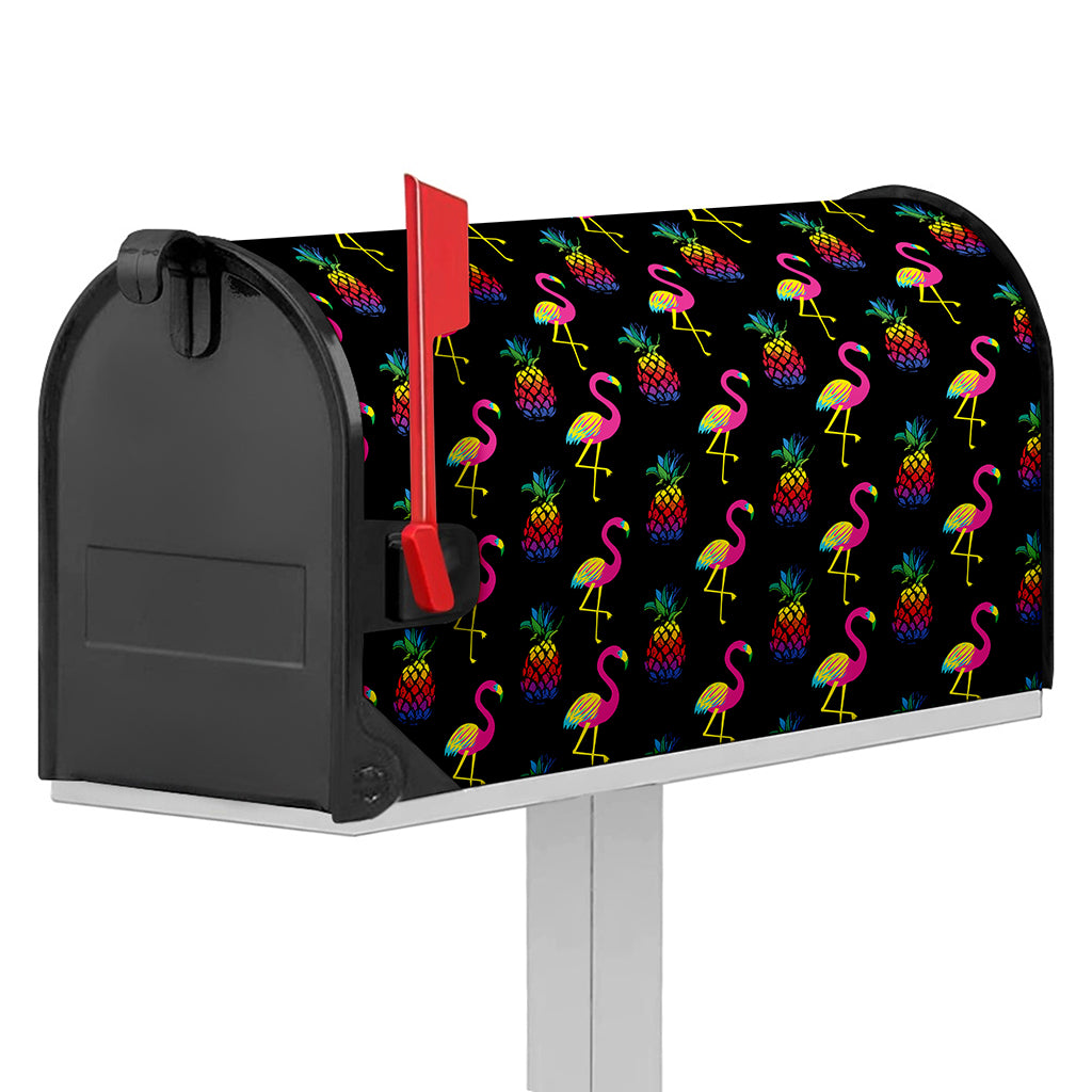 Rainbow Pineapple And Flamingo Print Mailbox Cover