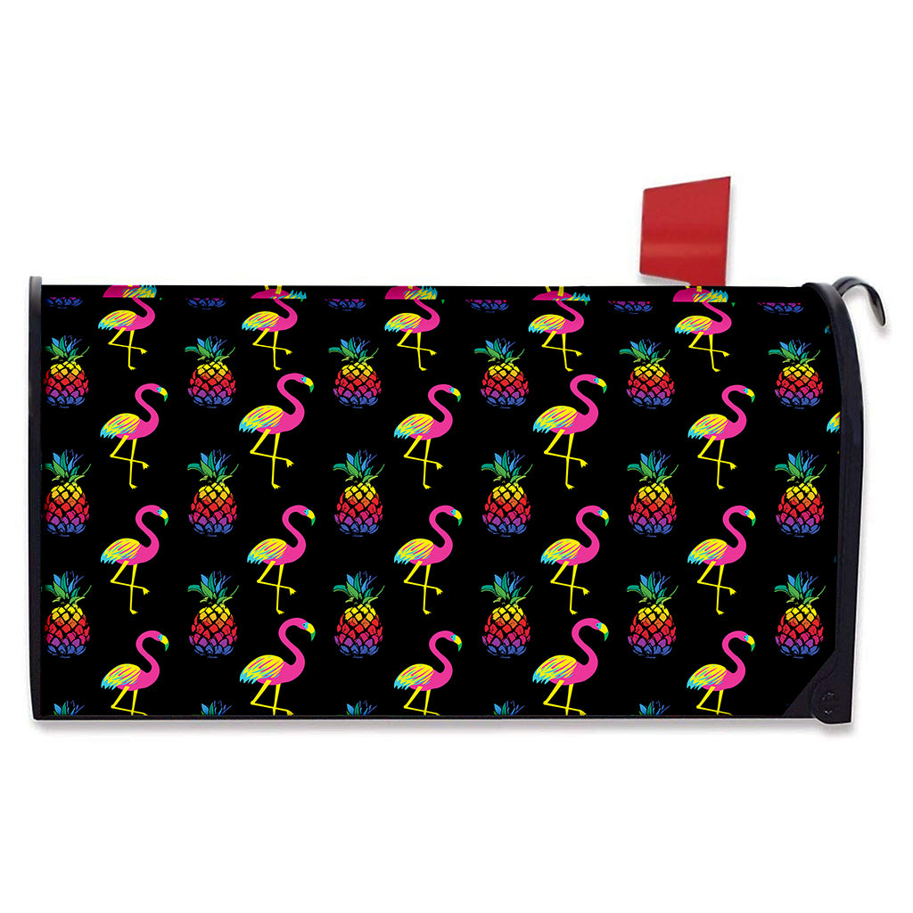 Rainbow Pineapple And Flamingo Print Mailbox Cover