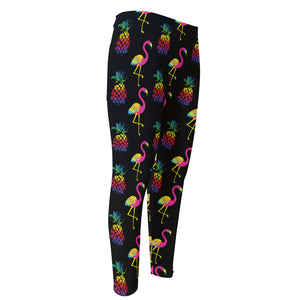 Rainbow Pineapple And Flamingo Print Men's Compression Pants