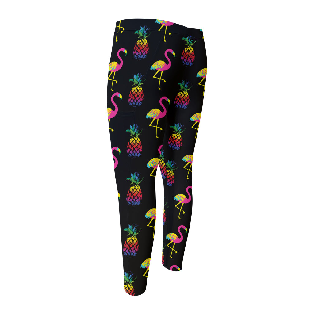 Rainbow Pineapple And Flamingo Print Men's Compression Pants