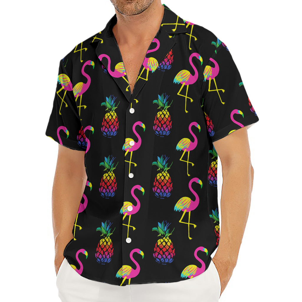 Rainbow Pineapple And Flamingo Print Men's Deep V-Neck Shirt