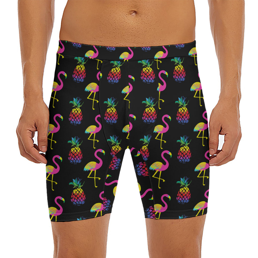 Rainbow Pineapple And Flamingo Print Men's Long Boxer Briefs