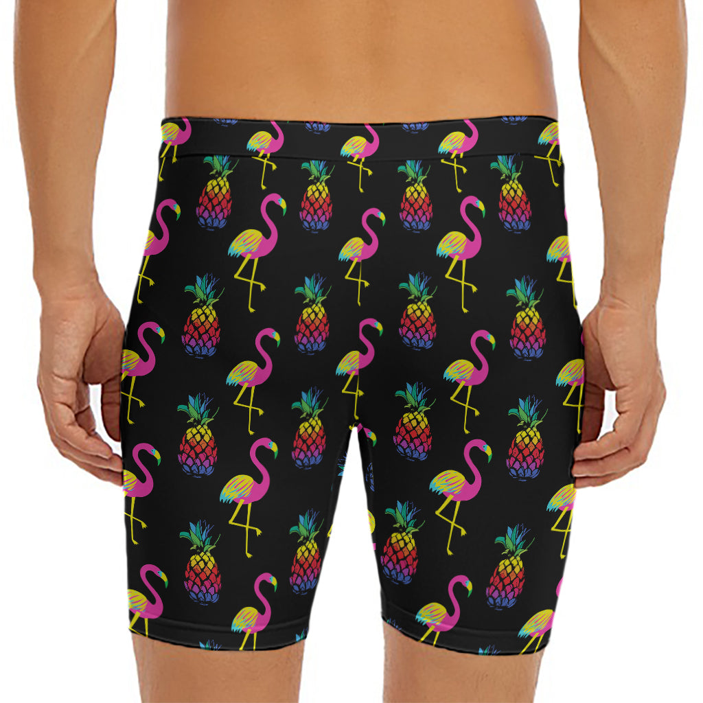 Rainbow Pineapple And Flamingo Print Men's Long Boxer Briefs