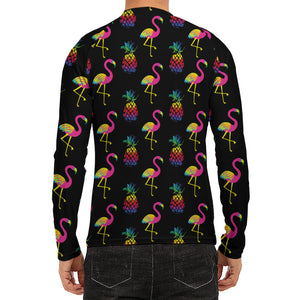 Rainbow Pineapple And Flamingo Print Men's Long Sleeve Rash Guard