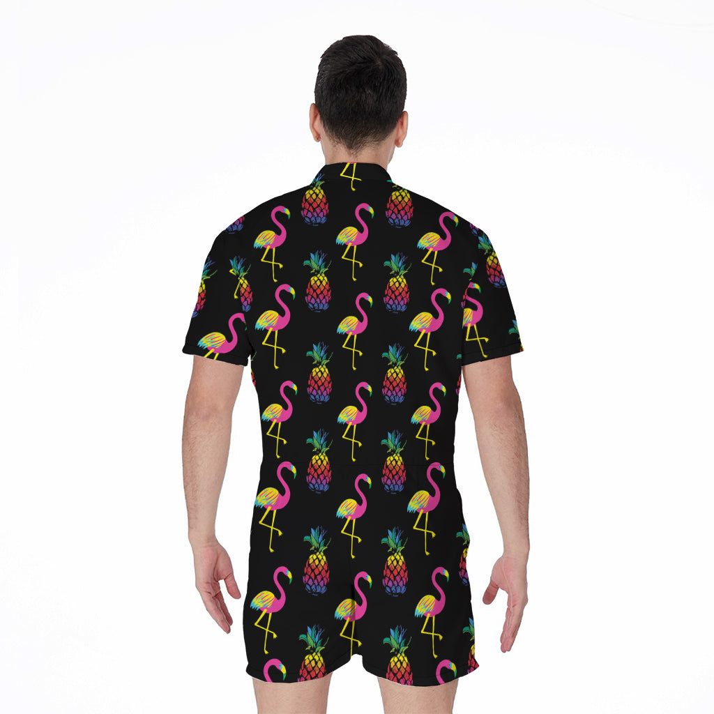 Rainbow Pineapple And Flamingo Print Men's Rompers