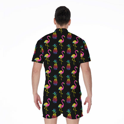 Rainbow Pineapple And Flamingo Print Men's Rompers