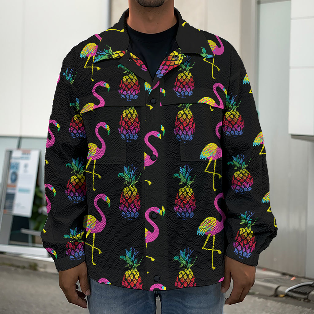 Rainbow Pineapple And Flamingo Print Men's Shirt Jacket