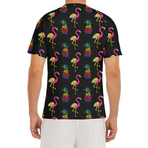 Rainbow Pineapple And Flamingo Print Men's Short Sleeve Rash Guard