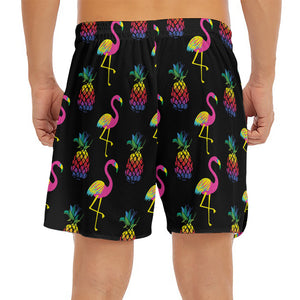 Rainbow Pineapple And Flamingo Print Men's Split Running Shorts