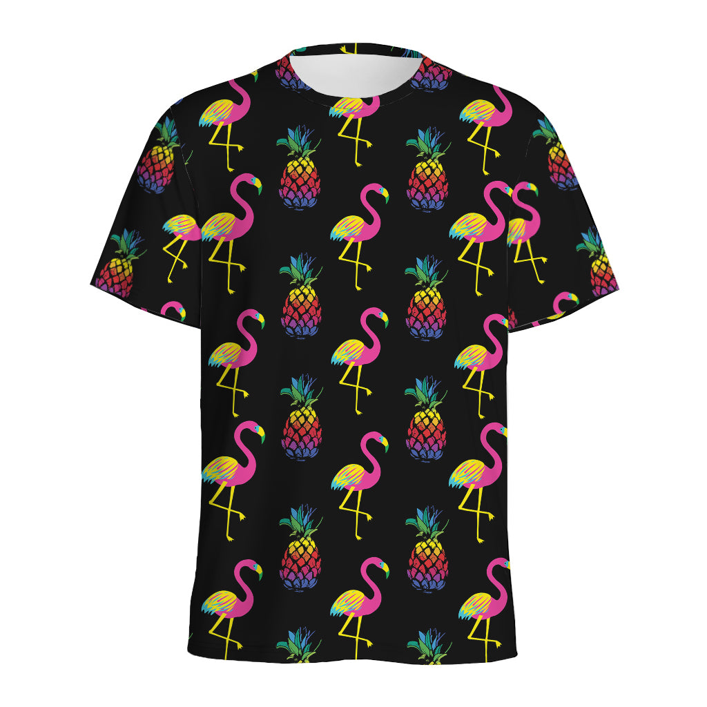 Rainbow Pineapple And Flamingo Print Men's Sports T-Shirt