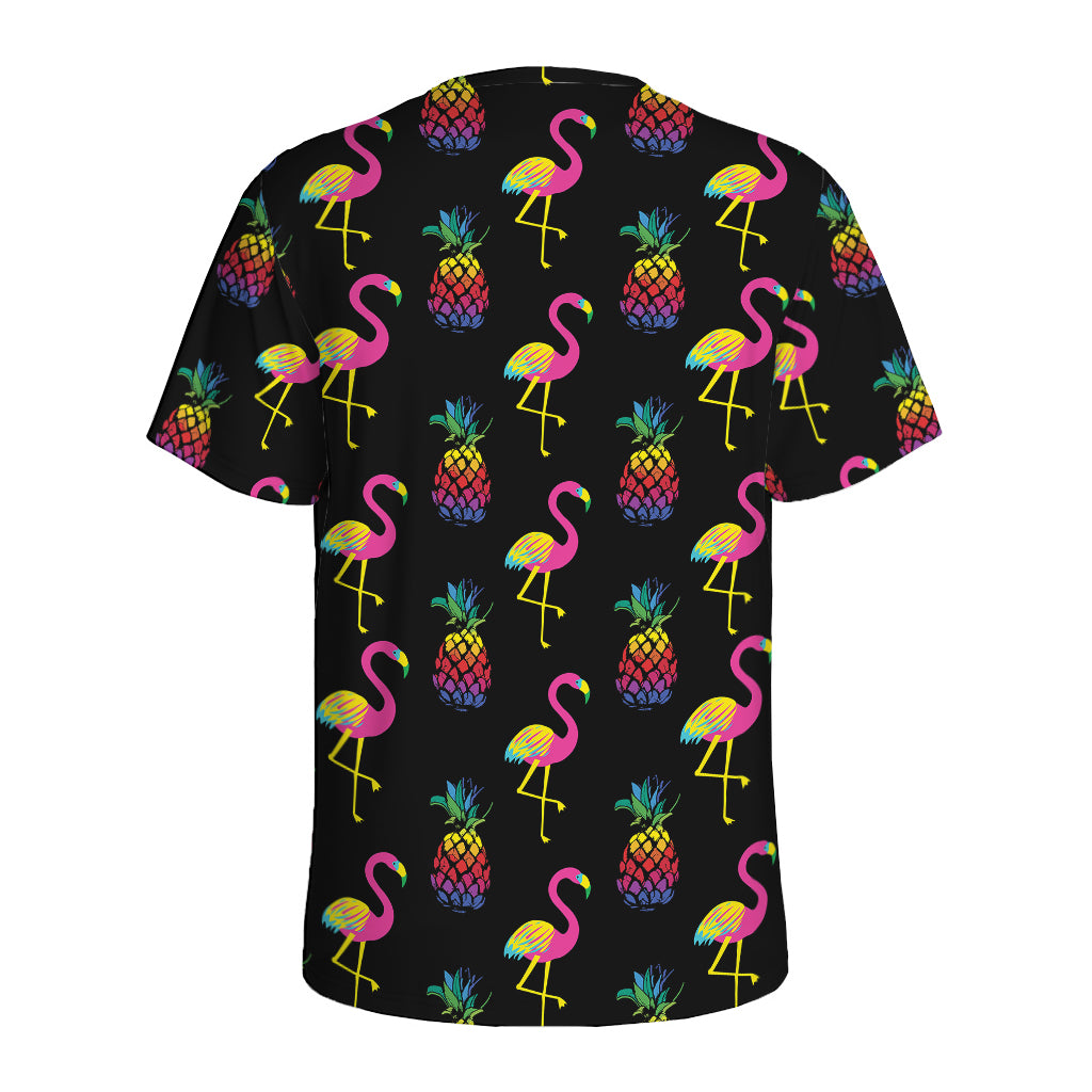 Rainbow Pineapple And Flamingo Print Men's Sports T-Shirt