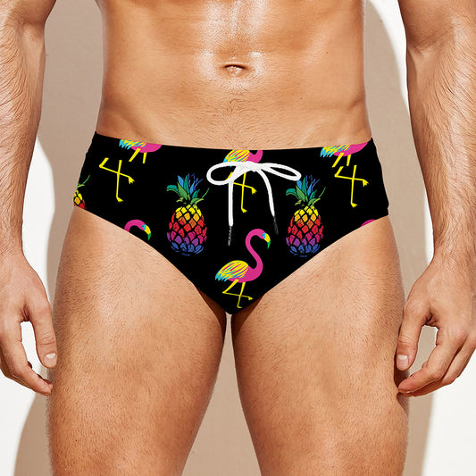 Rainbow Pineapple And Flamingo Print Men's Swim Briefs