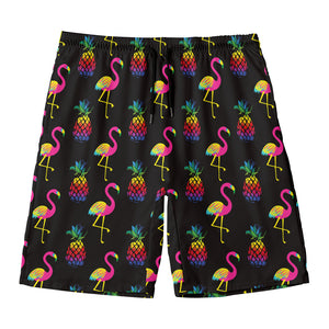 Rainbow Pineapple And Flamingo Print Men's Swim Trunks