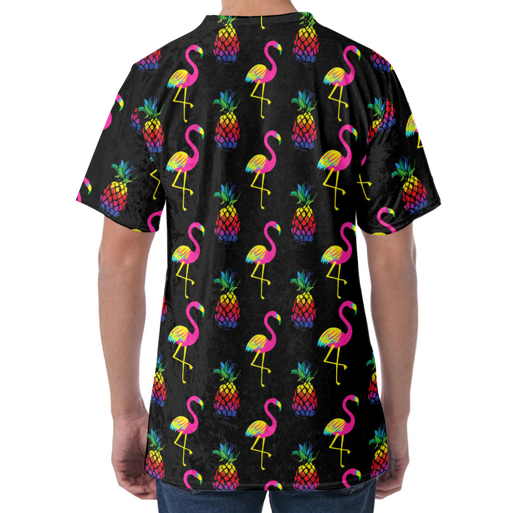 Rainbow Pineapple And Flamingo Print Men's Velvet T-Shirt