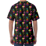 Rainbow Pineapple And Flamingo Print Men's Velvet T-Shirt