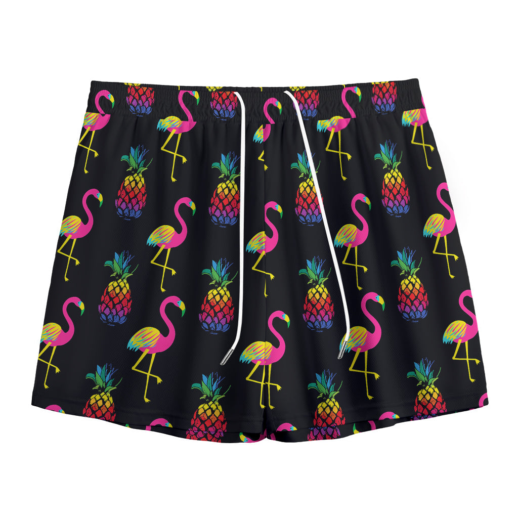 Rainbow Pineapple And Flamingo Print Mesh Shorts