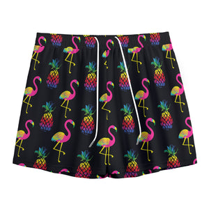 Rainbow Pineapple And Flamingo Print Mesh Shorts