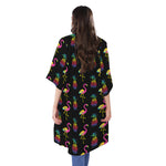 Rainbow Pineapple And Flamingo Print Open Front Beach Cover Up