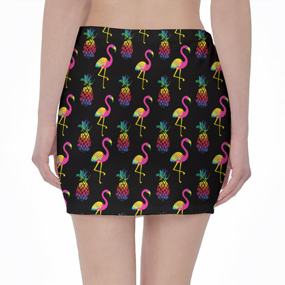 Rainbow Pineapple And Flamingo Print Pencil Mini Skirt