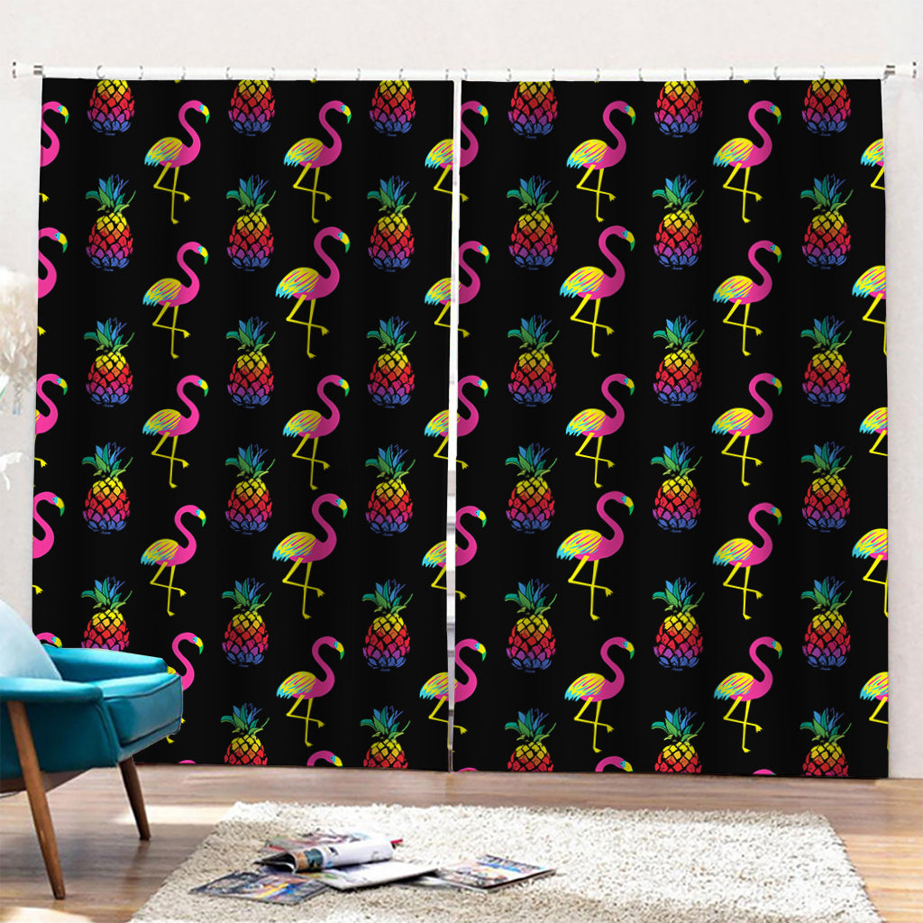 Rainbow Pineapple And Flamingo Print Pencil Pleat Curtains